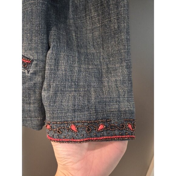 Chicos Beaded Denim Blazer Jacket Sz 3 (XL) Coral Western Boho - Picture 6 of 13